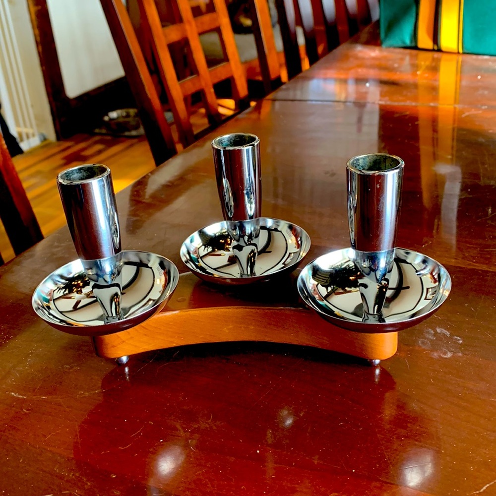 COPY - Vintage Mid century modern Milbern Creations teak and chrome candle hold…